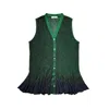 Arto. Women's Metallic Flying Knit Ribbed Sleeveless Button-up Vest -green In Green