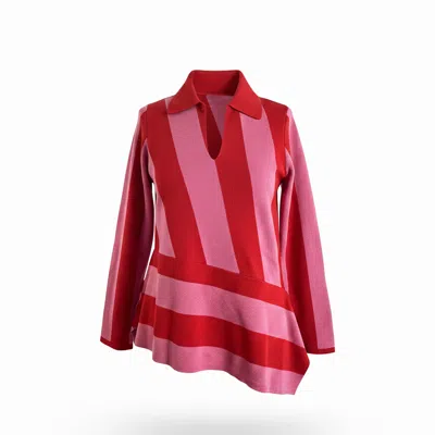Arto. Women's Red / Pink Bolding Stripes Wool Top In Multi