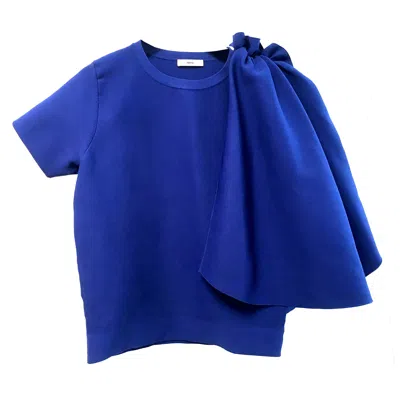 Arto. Women's Ruffles Panel Knit Cape Top - Knight Blue