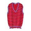 Arto. Women's Yeah! Cozy Wool Blend Ruffles Stripes Oversized Vest - Christmas Red In Red