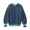 Arto. Women's Yeah! Cozy Wool Ruffles Stripes Oversized Pullover - Green In Green