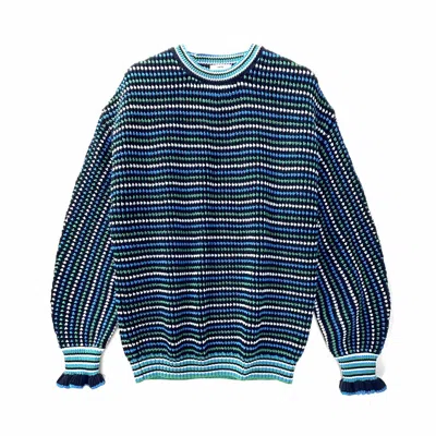 Arto. Women's Yeah! Cozy Wool Ruffles Stripes Oversized Pullover - Green