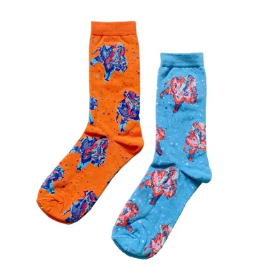 Arto. Women's Yellow / Orange / Blue Hello Flower Socks- Contract Vibes 2 Pack In Multi