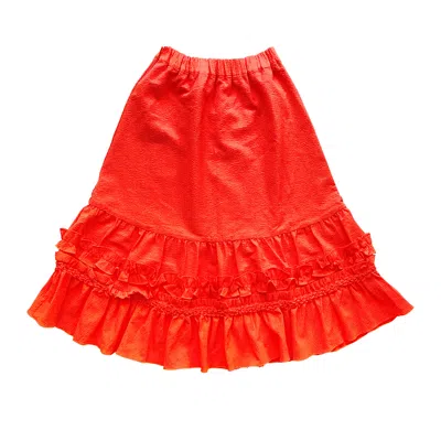 Arto. Women's Yellow / Orange Summer Cotton Textural Smocking Midi Skirt In Red