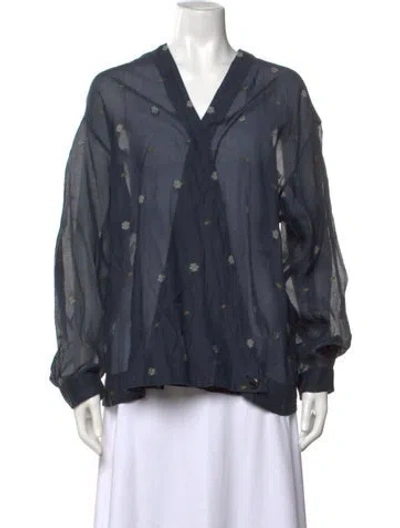 Pre-owned Arts & Science Floral Print V-neck Blouse In Blue