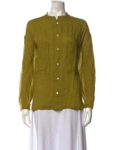Pre-owned Arts & Science Linen Long Sleeve Button-up Top In Green