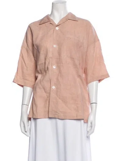 Pre-owned Arts & Science Linen Short Sleeve Button-up Top In Pink