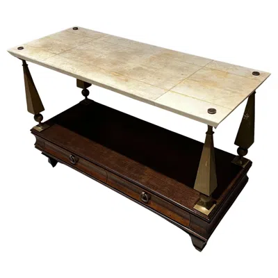 Pre-owned Arturo Pani 1950s  Console Table Mahogany Goatskin Bronze In Brown