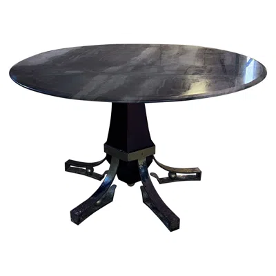 Pre-owned Arturo Pani 1950s  Forged Iron Mahogany Marble Dining Table Mexico City In Gray