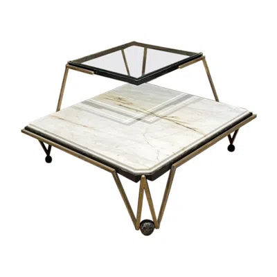 Pre-owned Arturo Pani 1950s  Stunning Corner Table Marble Glass Bronze Mexico City In Gold