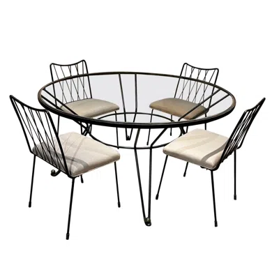 Pre-owned Arturo Pani 1950s French Inspired Bronze Iron Dining Table Set Six Chairs  In Gold