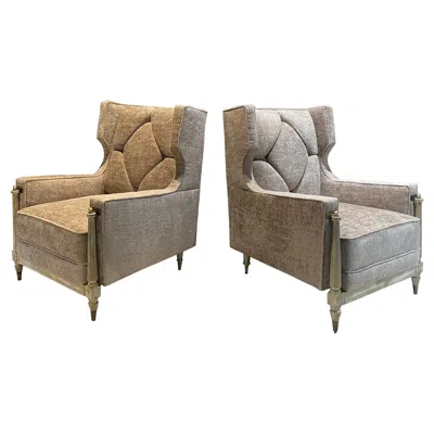 Pre-owned Arturo Pani 1950s Stately Gray Armchairs Mahogany & Bronze By