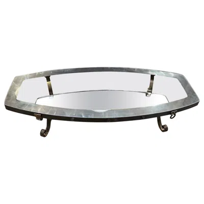 Pre-owned Arturo Pani 1950s Style  Long Oval Coffee Table Patinated Brass In Gray