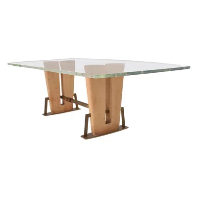 Pre-owned Arturo Pani 1960s Mexican Modernism Lucite Dining Table Leather Mahogany Solid Brass In Brown