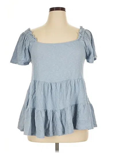 Pre-owned Arula Short Sleeve Top Blue Square Neckline Tops