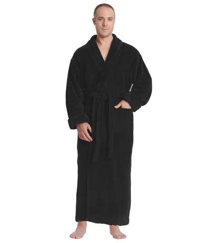 Arus Men's Shawl Collar Full Ankle Length Fleece Bathrobe In Black