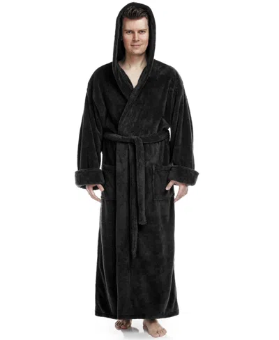 Arus Mens Soft Fleece Robe Ankle Length Hooded Turkish Bathrobe Bedding In Black
