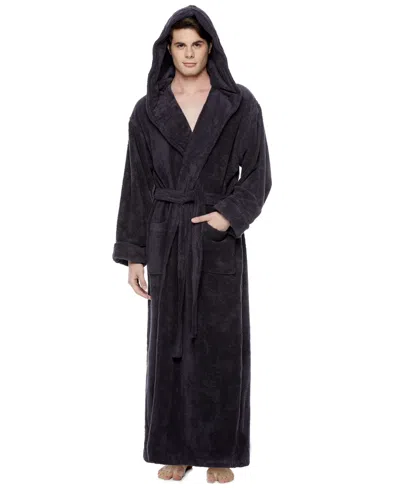 Arus Men's Thick Full Ankle Length Hooded Turkish Cotton Bathrobe In Charcoal