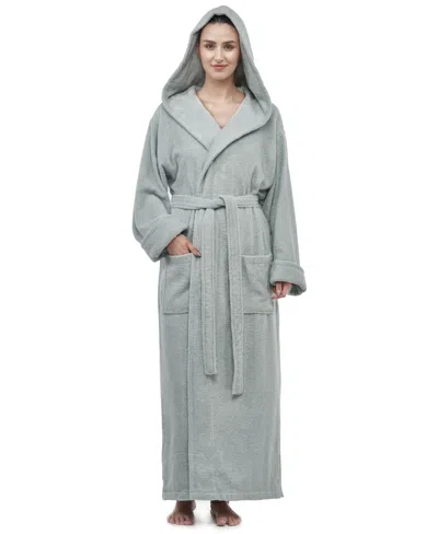 Arus Women's Hooded Full Length Gots Certified Organic Turkish Cotton Bathrobe In Seafoam