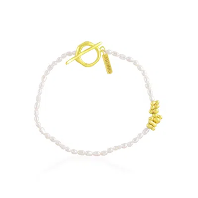 Arvino Men's Keshi Pearl Beaded Bracelet Gold Vermeil In White