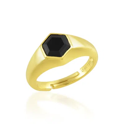 Arvino Women's Black Onyx Signet Ring Gold Vermeil