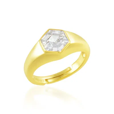 Arvino Women's Crystal Signet Ring Gold Vermeil