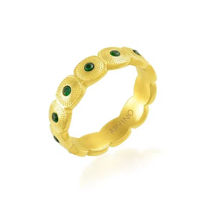 Arvino Women's Gold / Green Green Gems Honeycomb Shaped Band Ring Water Resistance Premium Plating