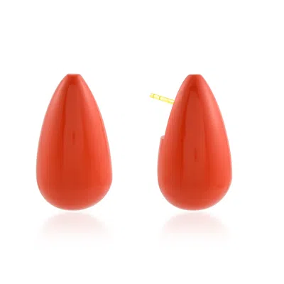 Arvino Women's Gold / Red Coral Stone Earring Gold Vermeil