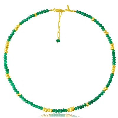 Arvino Women's Green Jade Beaded Necklace- Gold Vermeil