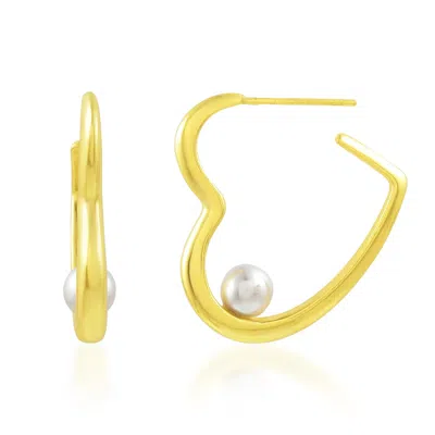 Arvino Women's Hold The Pearl Heart Earring Gold Vermeil