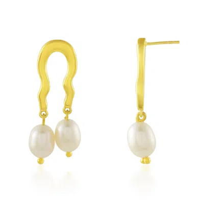 Arvino Women's Molten Pearl Earring Gold Vermeil