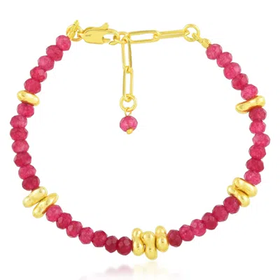 Arvino Women's Pink Tourmaline Beaded Bracelet- Gold Vermeil