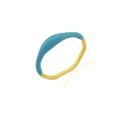 Arvino Women's Sky Blue Enamel Molten Ring- Gold Vermeil