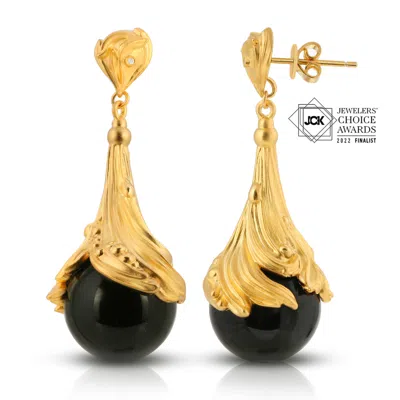 Ary D'po Women's Black Agate & Diamond Gold Over St. Silver Black Jewel Earrings