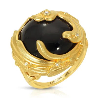 Ary D'po Women's Black Agate & Diamonds Gold Vermeil Ring Black Jewel