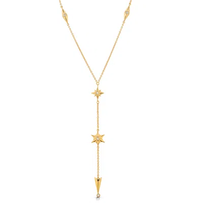 Ary D'po Women's Shiny Stars Drop Y Necklace Gold Over St. Silver