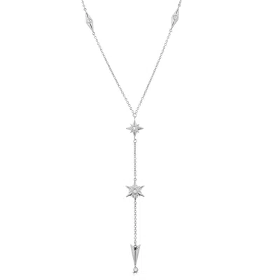 Ary D'po Women's Shiny Stars Drop Y Necklace Rhodium Over St. Silver