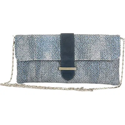 Aryana Rina-2-bl Chic Blue Tweed Chain Strap Clutch Style Womens Handbag