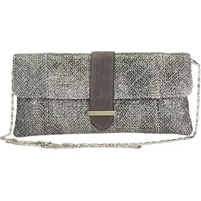 Aryana Rina-2-bk Chic Black Grey Tweed Chain Strap Clutch Style Womens Handbag In Silver