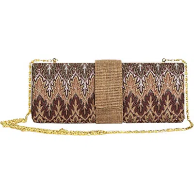 Aryana Rina3brn Sage Brown Multi Printed Chain Strap Clutch Style Womens Handbag In Gold