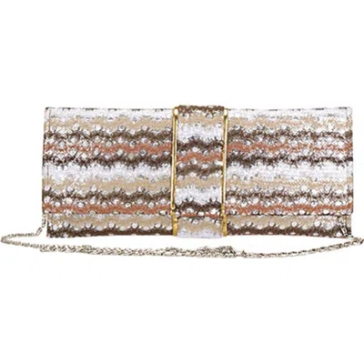 Aryana Rina4-brn Sage Brown Multi Printed Chain Strap Clutch Style Womens Handbag In Gold