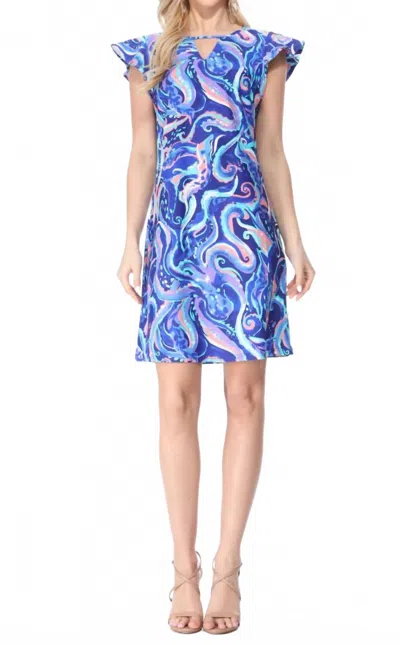 Aryeh Bianca Cap Sleeeve Dress In Turquoise In Multi
