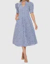 Aryeh Bubble Sleeve Pleated Dress In Blue In Blue