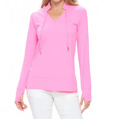 Aryeh Split V-neck With High Stand Collar Pullover Top In Hot Pink