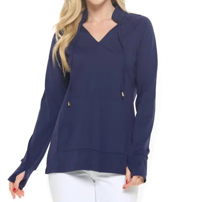 Aryeh Split V-neck With High Stand Collar Pullover Top - Plus In Navy In Blue