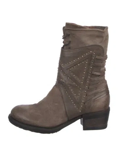 Pre-owned A.s. 98 Leather Colorblock Pattern Combat Boots In Neutral