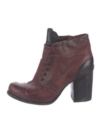 Pre-owned A.s. 98 Leather Colorblock Pattern Lace-up Boots In Burgundy