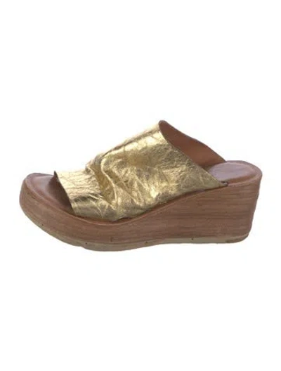 Pre-owned A.s. 98 Leather Colorblock Pattern Slides In Brown
