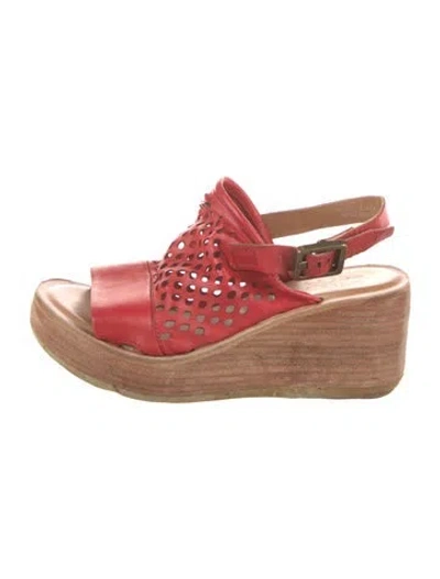 Pre-owned A.s. 98 Leather Lasercut Accents Slingback Sandals In Red