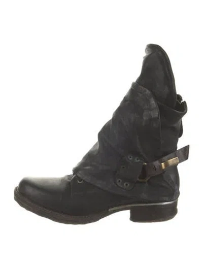 Pre-owned A.s. 98 Leather Moto Boots In Black